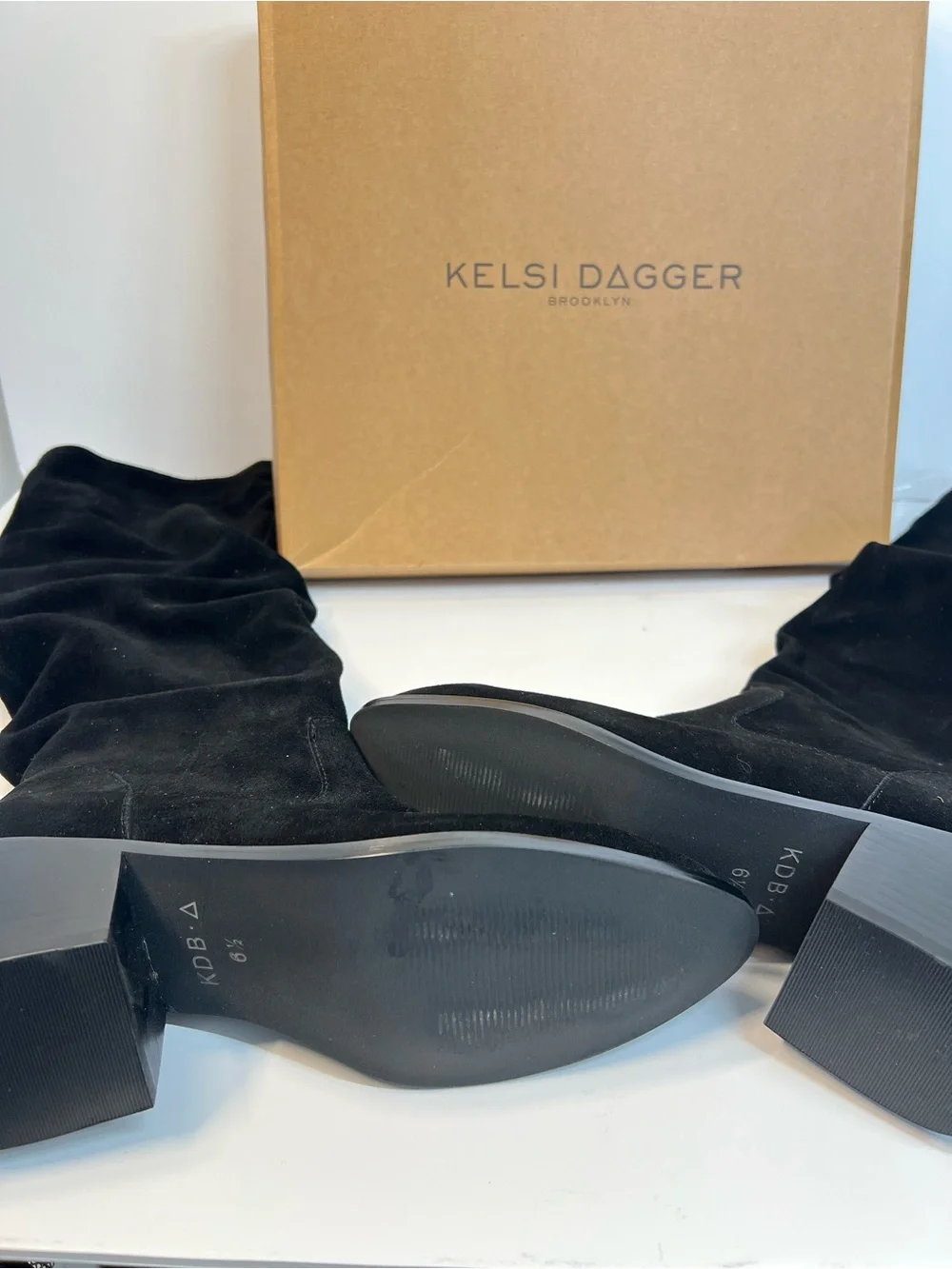 Kelsi Dagger Brooklyn Black Suede Knee High Boots Size 6.5